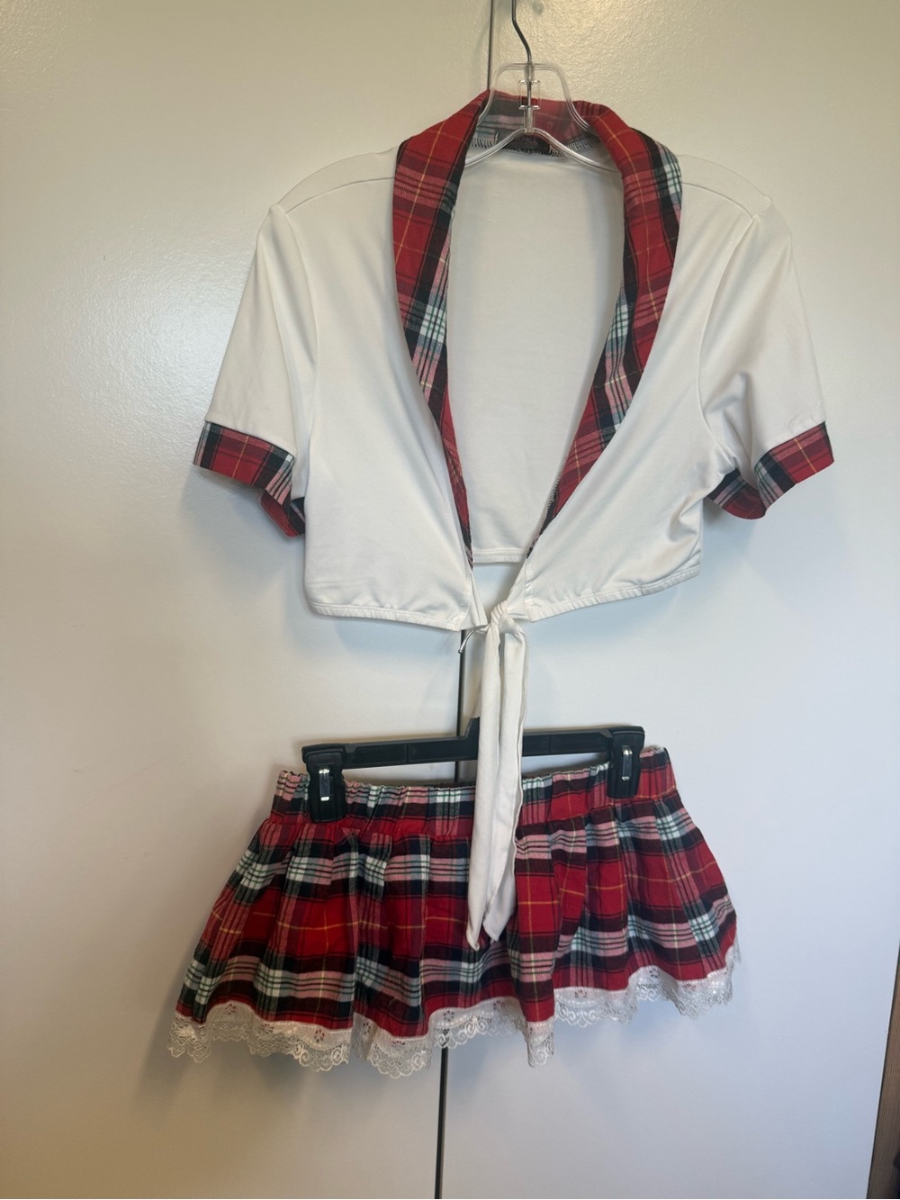 Sexy Plaid Schoolgirl Crop Top and Mini Skirt Set - cosplay, Halloween, couples